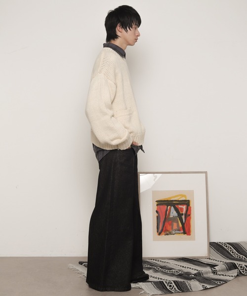 LUCY(ルーシー)の「LUCY/【25年秋冬新作】クロップドチャンキーニットプルオーバー(ニット/セーター・メンズ・レッド/オフホワイト/ブラック・FREE)」の6枚目の写真