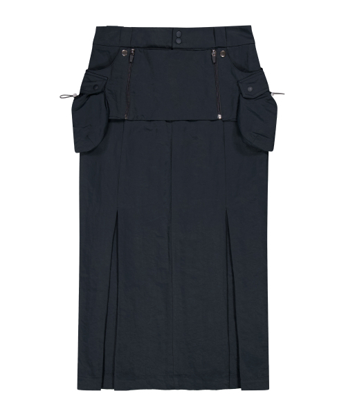 Layered Maxi Cargo Skirt (Dark Navy)
