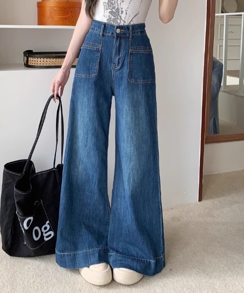 セール】【2026春夏新作】ポケットデザイン ハイウエストワイドフレア