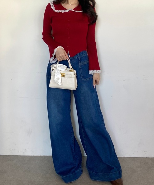 Mejoul（メジュール）の「【2026春夏新作】ポケットデザイン ハイウエストワイドフレアデニムパンツ（デニムパンツ・レディース・ネイビー/ホワイト・M/L）」の18枚目の写真