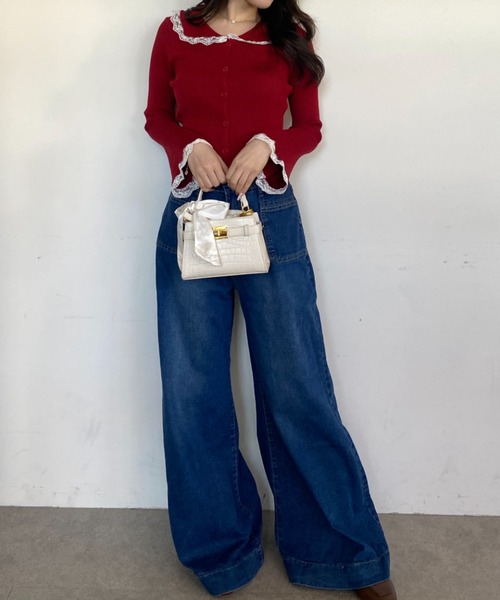 Mejoul（メジュール）の「【2026春夏新作】ポケットデザイン ハイウエストワイドフレアデニムパンツ（デニムパンツ・レディース・ネイビー/ホワイト・M/L）」の19枚目の写真