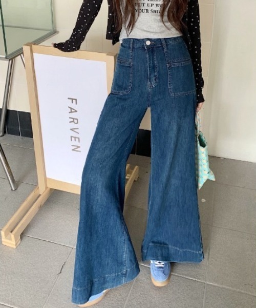 Mejoul（メジュール）の「【2026春夏新作】ポケットデザイン ハイウエストワイドフレアデニムパンツ（デニムパンツ・レディース・ネイビー/ホワイト・M/L）」の17枚目の写真