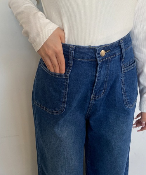 Mejoul（メジュール）の「【2026春夏新作】ポケットデザイン ハイウエストワイドフレアデニムパンツ（デニムパンツ・レディース・ネイビー/ホワイト・M/L）」の10枚目の写真