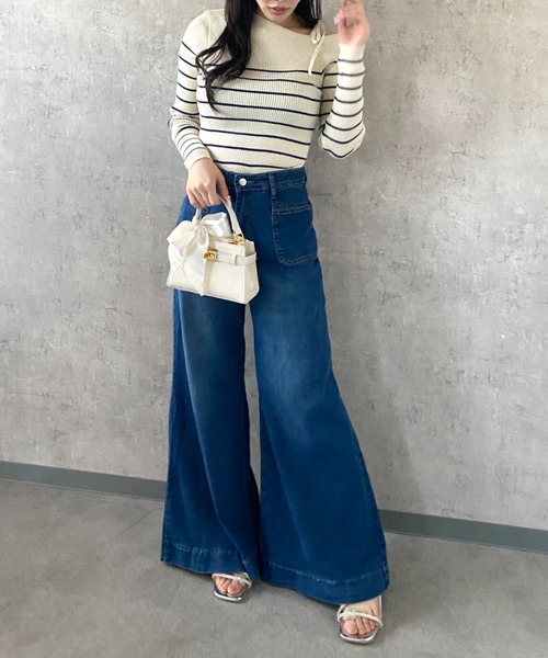 Mejoul（メジュール）の「【2026春夏新作】ポケットデザイン ハイウエストワイドフレアデニムパンツ（デニムパンツ・レディース・ネイビー/ホワイト・M/L）」の22枚目の写真