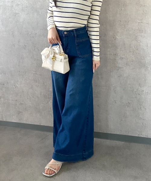 セール】【2026春夏新作】ポケットデザイン ハイウエストワイドフレア