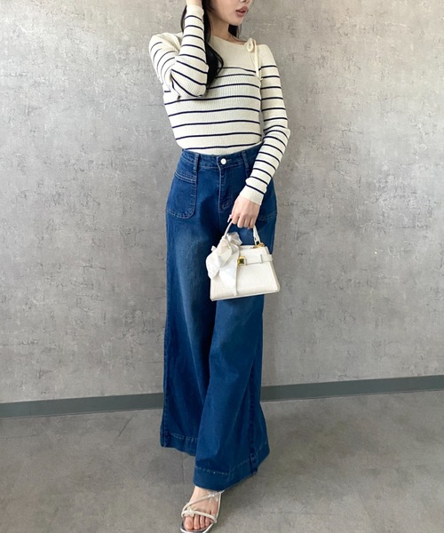 セール】【2026春夏新作】ポケットデザイン ハイウエストワイドフレア