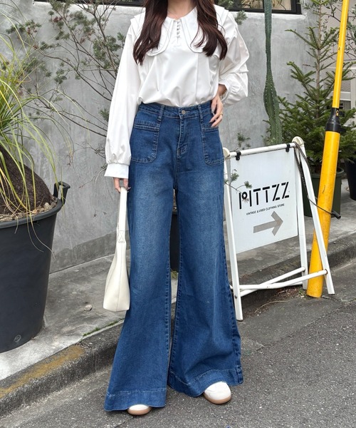 セール】【2026春夏新作】ポケットデザイン ハイウエストワイドフレア