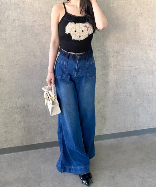 Mejoul（メジュール）の「【2026春夏新作】ポケットデザイン ハイウエストワイドフレアデニムパンツ（デニムパンツ・レディース・ネイビー/ホワイト・M/L）」の4枚目の写真