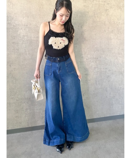 Mejoul（メジュール）の「【2026春夏新作】ポケットデザイン ハイウエストワイドフレアデニムパンツ（デニムパンツ・レディース・ネイビー/ホワイト・M/L）」の5枚目の写真