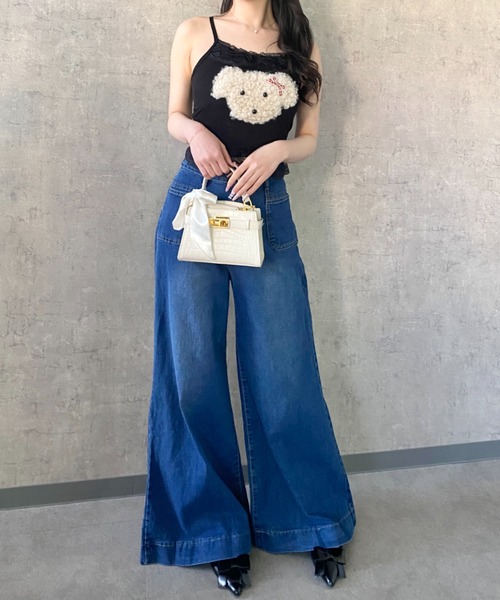 Mejoul（メジュール）の「【2026春夏新作】ポケットデザイン ハイウエストワイドフレアデニムパンツ（デニムパンツ・レディース・ネイビー/ホワイト・M/L）」の6枚目の写真