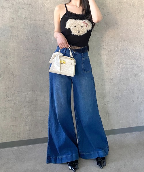 Mejoul（メジュール）の「【2026春夏新作】ポケットデザイン ハイウエストワイドフレアデニムパンツ（デニムパンツ・レディース・ネイビー/ホワイト・M/L）」の7枚目の写真