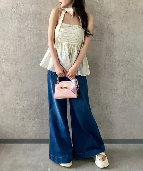 Mejoul（メジュール）の「【2026春夏新作】ポケットデザイン ハイウエストワイドフレアデニムパンツ（デニムパンツ・レディース・ネイビー/ホワイト・M/L）」の8枚目の写真