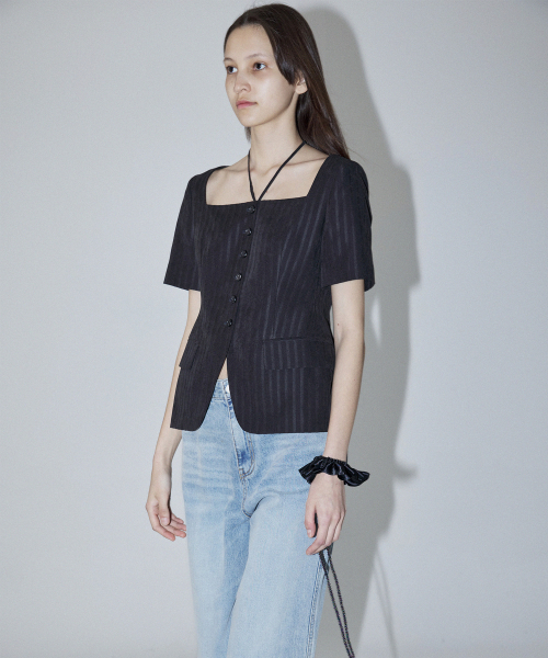 NECK STRAP STRIPE JACKET - BLACK