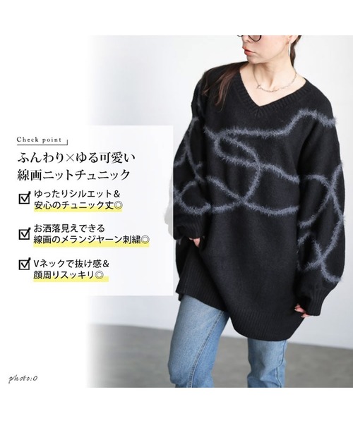 GOLDJAPAN（ゴールドジャパン）の「メランジラインVネックニットチュニック【大きいサイズ対応】（チュニック・レディース・チャコール/ブラック/杢グレー・LL～3L/4L～5L）」の20枚目の写真