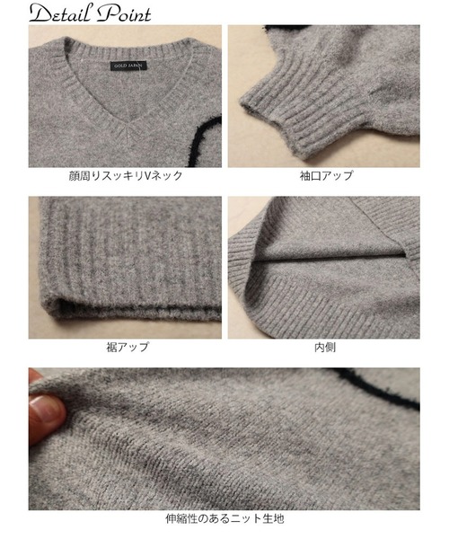GOLDJAPAN（ゴールドジャパン）の「メランジラインVネックニットチュニック【大きいサイズ対応】（チュニック・レディース・チャコール/ブラック/杢グレー・LL～3L/4L～5L）」の12枚目の写真