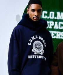 COME（シーオーエムイー）の「[UNISEX] Faux Shearling-Trimmed Cotton-Jersey Hoodie (Navy)（パーカー）」