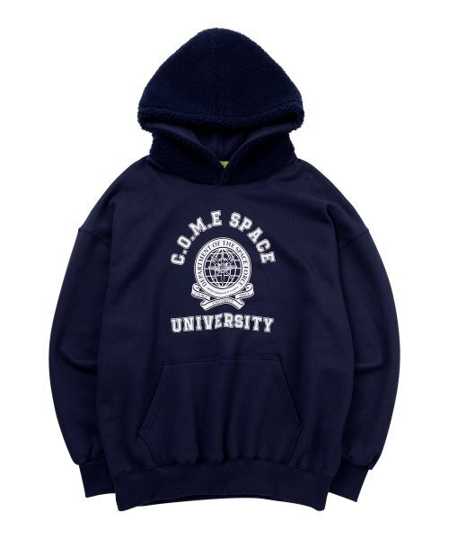 COME（シーオーエムイー）の「[UNISEX] Faux Shearling-Trimmed Cotton-Jersey Hoodie (Navy)（パーカー・メンズ・その他・1(M)/2(L)）」の2枚目の写真