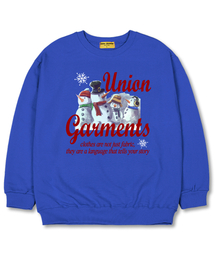 スノーファミリー オーバーサイズ スウェット クリスマスTシャツ [裏起毛]ブルー