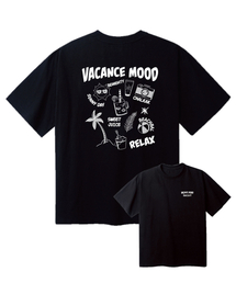 バカンスドローイングオーバーサイズ半袖Tシャツ[ブラック]