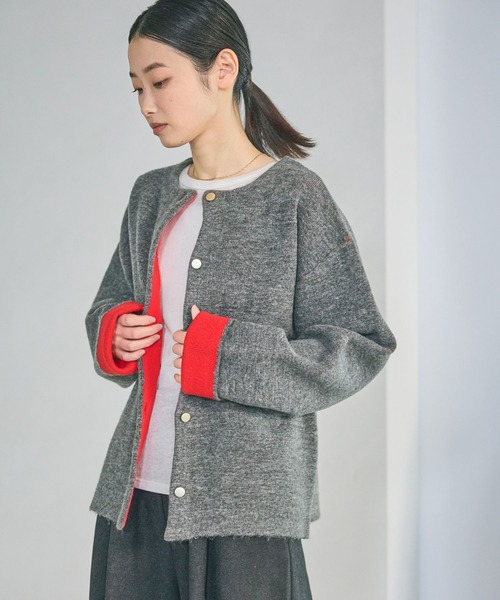 LAKOLE（ラコレ）の「7ゲージ配色ニットカーディガン / 637054（カーディガン/ボレロ・レディース・モカ/ブラウン/グレー/ブラック・FREE）」の3枚目の写真
