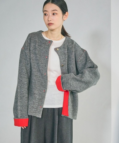 LAKOLE（ラコレ）の「7ゲージ配色ニットカーディガン / 637054（カーディガン/ボレロ・レディース・モカ/ブラウン/グレー/ブラック・FREE）」の14枚目の写真