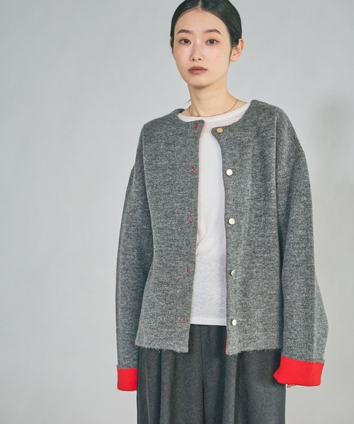 LAKOLE（ラコレ）の「7ゲージ配色ニットカーディガン / 637054（カーディガン/ボレロ・レディース・モカ/ブラウン/グレー/ブラック・FREE）」の15枚目の写真