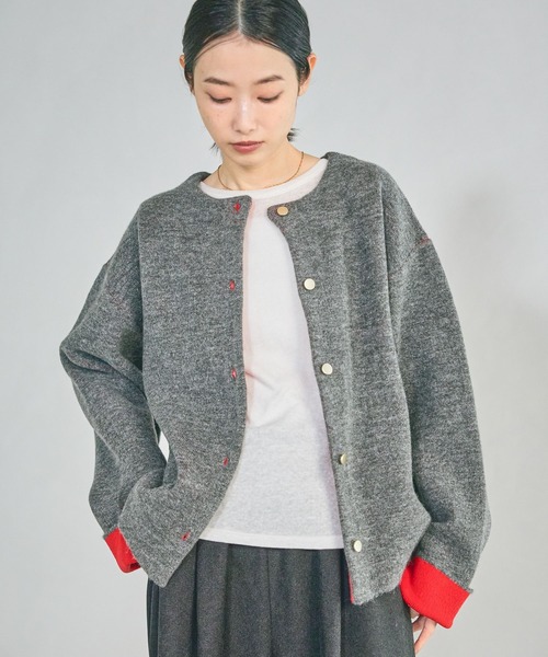 LAKOLE（ラコレ）の「7ゲージ配色ニットカーディガン / 637054（カーディガン/ボレロ・レディース・モカ/ブラウン/グレー/ブラック・FREE）」の16枚目の写真