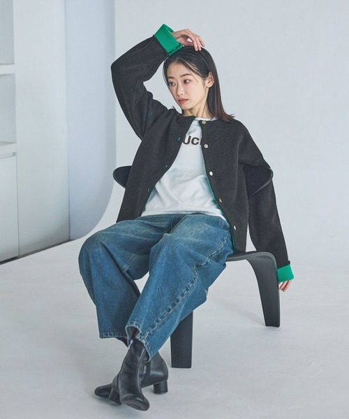 LAKOLE（ラコレ）の「7ゲージ配色ニットカーディガン / 637054（カーディガン/ボレロ・レディース・モカ/ブラウン/グレー/ブラック・FREE）」の5枚目の写真