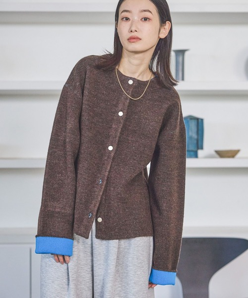 LAKOLE（ラコレ）の「7ゲージ配色ニットカーディガン / 637054（カーディガン/ボレロ・レディース・モカ/ブラウン/グレー/ブラック・FREE）」の19枚目の写真