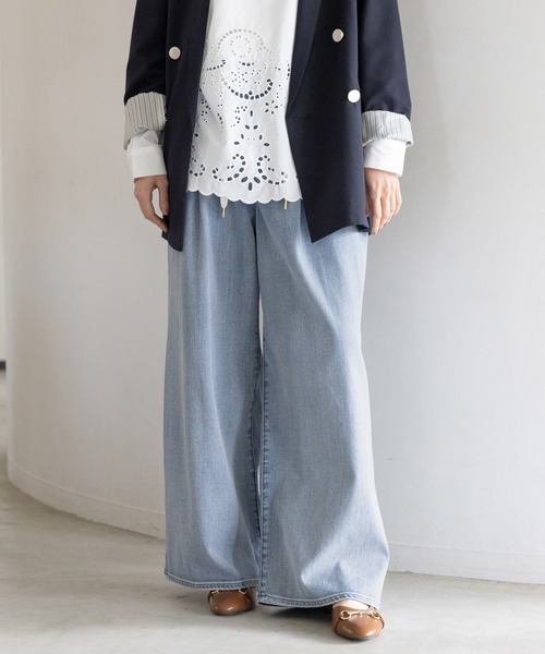 Elura（エルーラ）の「大人カラーワイドデニム＜低身長サイズあり＞/625552（デニムパンツ・レディース・ブラウン/ライトピンク/ブルー/ホワイト/ベージュ・FREE(S)/LARGE/MEDIUM）」の18枚目の写真