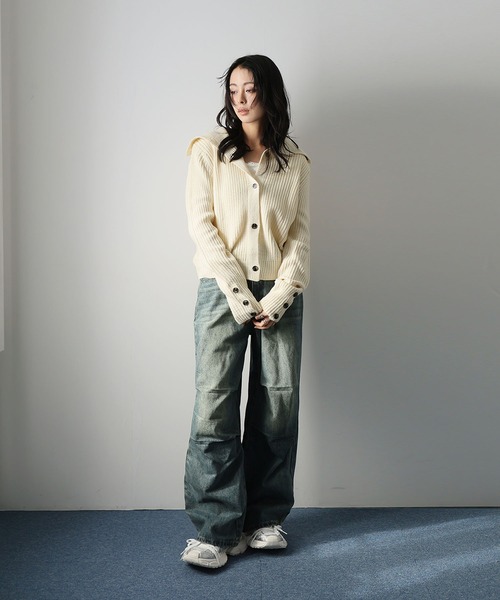 Ulysses（ユリシス）の「２WAYネック畔編みニットカーディガン（カーディガン/ボレロ・レディース・ブラック/ベージュ・F）」の7枚目の写真