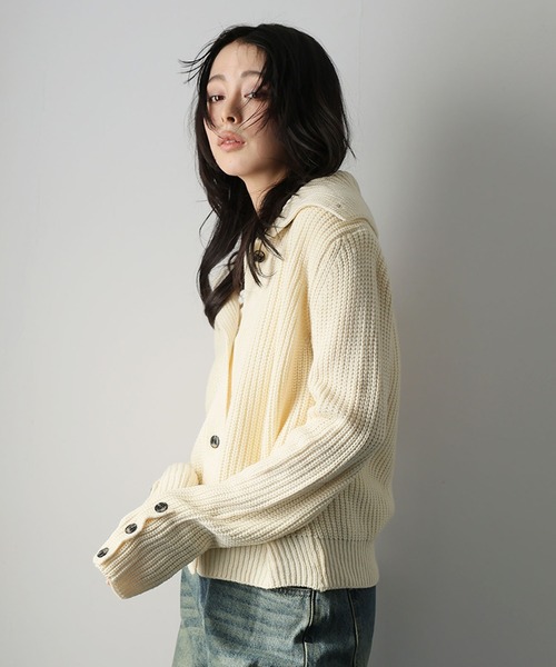 Ulysses（ユリシス）の「２WAYネック畔編みニットカーディガン（カーディガン/ボレロ・レディース・ブラック/ベージュ・F）」の13枚目の写真