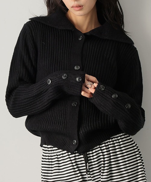 Ulysses（ユリシス）の「２WAYネック畔編みニットカーディガン（カーディガン/ボレロ・レディース・ブラック/ベージュ・F）」の6枚目の写真