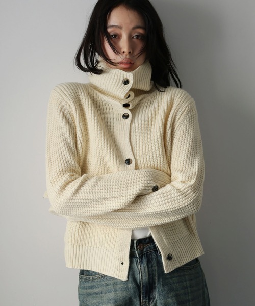 Ulysses（ユリシス）の「２WAYネック畔編みニットカーディガン（カーディガン/ボレロ・レディース・ブラック/ベージュ・F）」の3枚目の写真