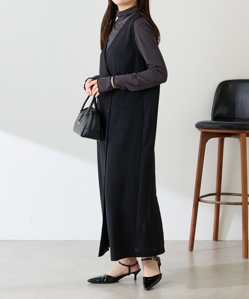 COLLAGE GALLARDAGALANTE（コラージュガリャルダガランテ）の「フロントボタンジャンパースカート/セレモニー（ジャンパースカート・レディース・ブラック/グレイッシュベージュ・FREE）」の6枚目の写真