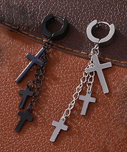 SBG（エスビー）の「SBG ドロップチェーンクロス ピアス / イヤリング  片耳（ピアス（片耳用）・メンズ・シルバー系その他/ブラック/ブラック系その他/シルバー・FREE）」の6枚目の写真