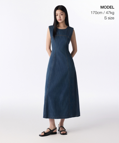 MUSINSA STANDARD WOMAN（ムシンサスタンダードウーマン）の「ウィメンズパネルデニムマキシドレス[ミディアムインディゴ]（ワンピース・レディース・その他・SMALL/MEDIUM/X-SMALL/LARGE）」の2枚目の写真