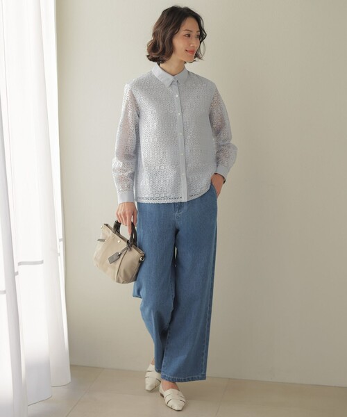 J.PRESS(ジェイプレス)の「コットンリネン 7oz デニム セミワイド パンツ(その他パンツ・レディース・スカイブルー系/ダルブルー系・9/11/7)」の6枚目の写真