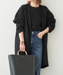 Deuxieme Classe | *トリアセジョーゼット ノーカラー ハーフコート(ノーカラーコート)