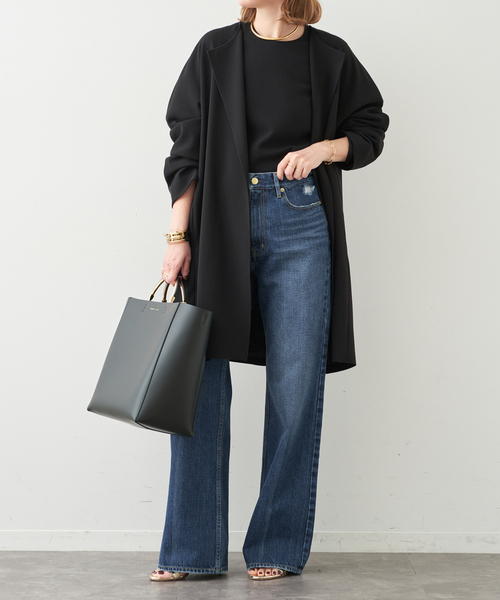 Deuxieme Classe（ドゥーズィエムクラス）の「*トリアセジョーゼット ノーカラー ハーフコート（ノーカラーコート・レディース・ブラック・FREE）」の7枚目の写真