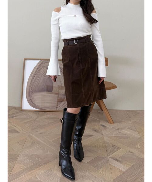 MERCURYDUO(マーキュリーデュオ)の「ニーレングススカート(スカート・レディース・ブラウン/ベージュ・MEDIUM/SMALL)」の14枚目の写真
