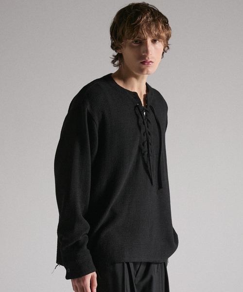 GRANCY（グランシー）の「【GRANCY】Lace-Up Light Mesh Pullover / レースアップライトメッシュプルオーバー（Tシャツ/カットソー・メンズ・ピンク/チャコールグレー/ブラック・S/L/M）」の7枚目の写真