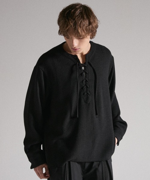 GRANCY（グランシー）の「【GRANCY】Lace-Up Light Mesh Pullover / レースアップライトメッシュプルオーバー（Tシャツ/カットソー・メンズ・ピンク/チャコールグレー/ブラック・S/L/M）」の9枚目の写真
