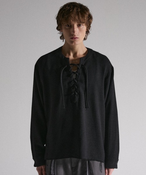 GRANCY（グランシー）の「【GRANCY】Lace-Up Light Mesh Pullover / レースアップライトメッシュプルオーバー（Tシャツ/カットソー・メンズ・ピンク/チャコールグレー/ブラック・S/L/M）」の14枚目の写真