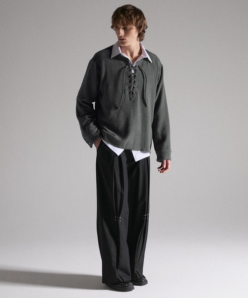 GRANCY グレー M レースアップライトメッシュプルオーバー GRANCY】Lace-Up Light Mesh Pullover / レースアップライトメッシュ