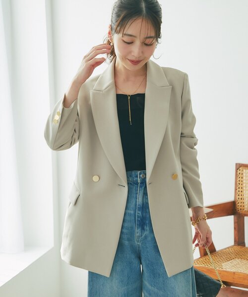 La boutique BonBon（ラブティックボンボン）の「【復刻】メタル釦ダブルジャケット2（テーラードジャケット・レディース・ブラック/ネイビー/グレイッシュベージュ・FREE/TM）」の20枚目の写真