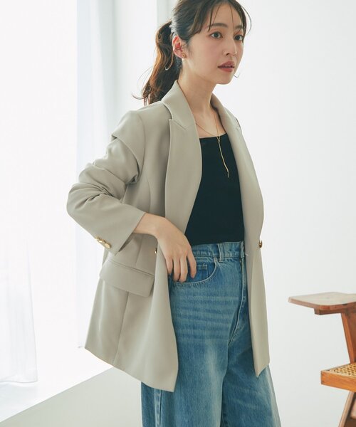 La boutique BonBon（ラブティックボンボン）の「【復刻】メタル釦ダブルジャケット2（テーラードジャケット・レディース・ブラック/ネイビー/グレイッシュベージュ・FREE/TM）」の21枚目の写真