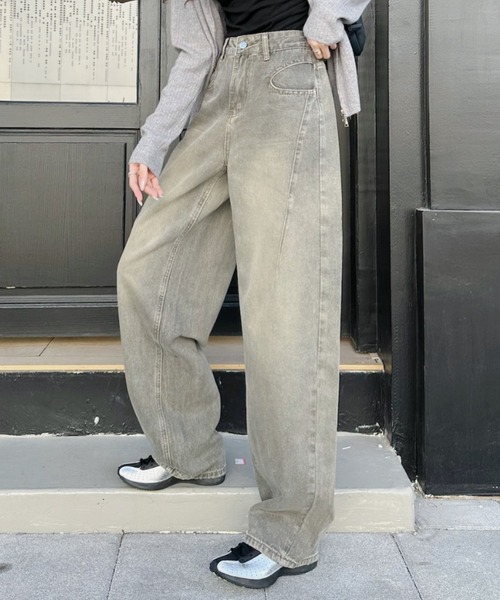 Ada.(エイダ)の「カーブデザイン ワイドパンツ(デニムパンツ・レディース・ベージュ/グレー・M/S)」の5枚目の写真
