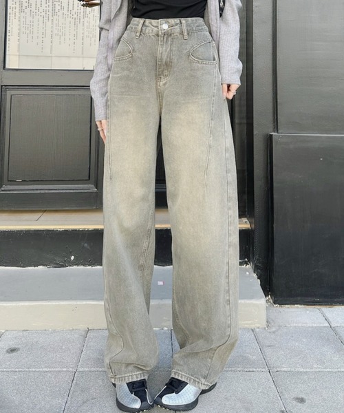 Ada.(エイダ)の「カーブデザイン ワイドパンツ(デニムパンツ・レディース・ベージュ/グレー・M/S)」の9枚目の写真