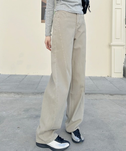 Ada.(エイダ)の「カーブデザイン ワイドパンツ(デニムパンツ・レディース・ベージュ/グレー・M/S)」の7枚目の写真